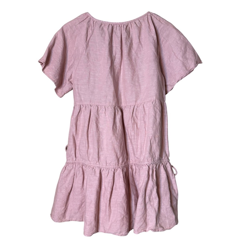 Madewell Womens Pink Linen Blend Tiered Mini Dress V-Neck Short Sleeve Size M - Picture 8 of 9